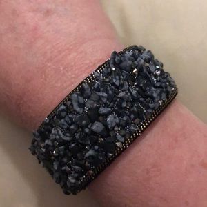 Real Stone on Black‎ Leather Cuff